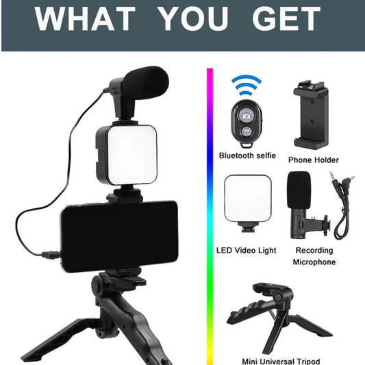 6 in 1 AY49 Video Making Kit for Live Streaming – Mobile Phone Vlogging Kit with Tripod Stand