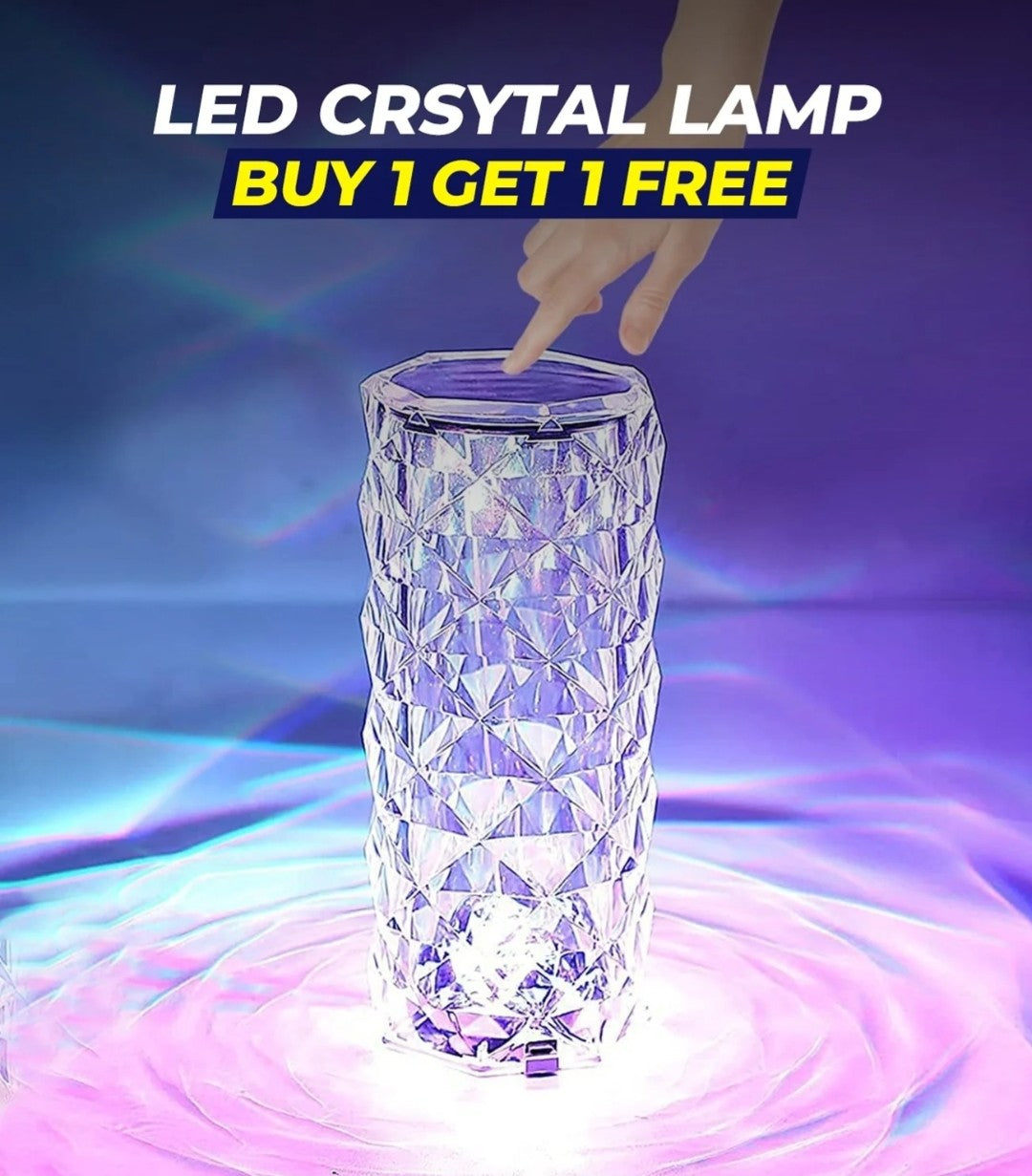 BUY 1 GET 1 FREE USB TOUCH CRYSTAL DIAMOND TABLE LAMP WITH COLOUR LIGHTING