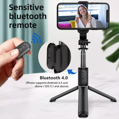 Selfie Stick With LED Light – Wireless Bluetooth Foldable Mini Tripod Stand Mobile Holder With Fill Light Shutter Remote Control For IOS Android – Black